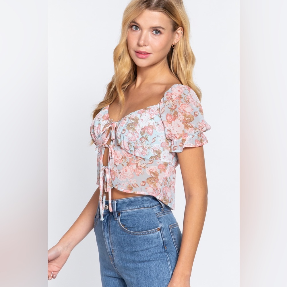 NEW! FRONT TIE PRINT WOVEN TOP
